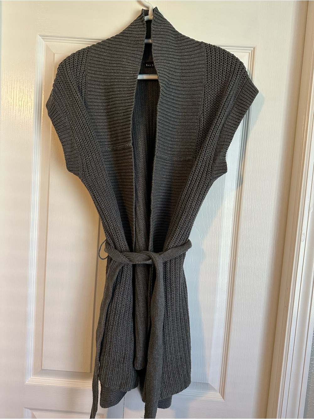 Bay Studio Gray Ribbed Open Knit Belted Cardigan